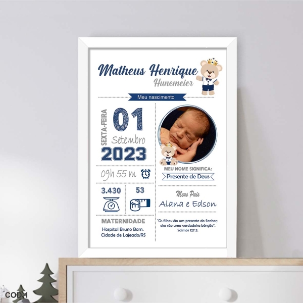 Quadro com dados do Bebê