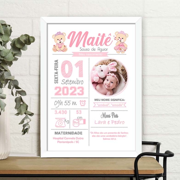 Quadro com dados do Bebê