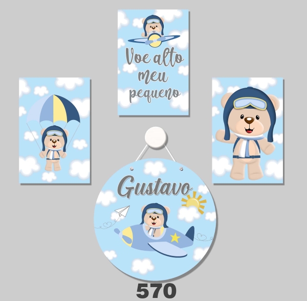 Ursinho Aviador (Plaquinhas MDF)