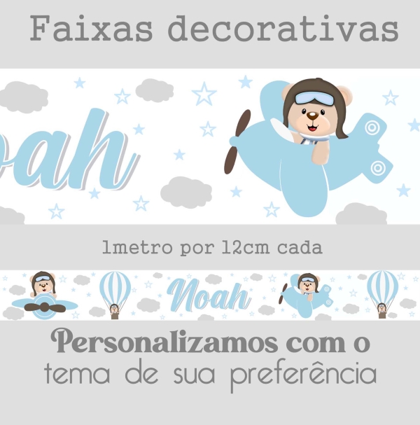Faixa ursinho Aviador azul bebê