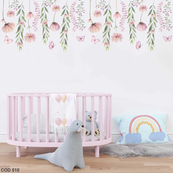 Adesivos De Parede Infantil Raminhos Floral Jardim Encantado