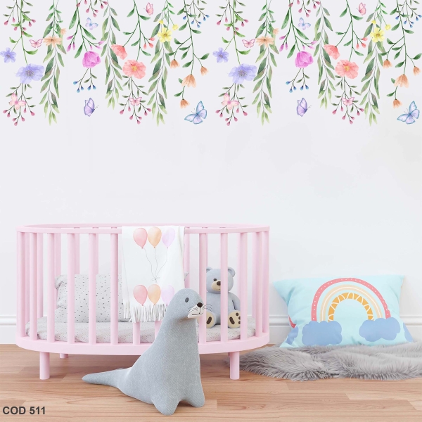 Adesivos De Parede Infantil Raminhos Floral Jardim Encantado