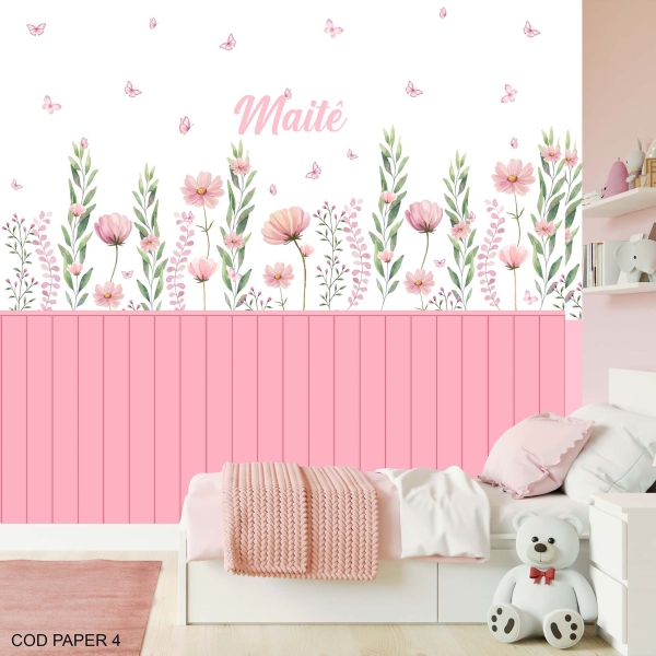 Papel de parede autocolante Jardim floral com borboletas