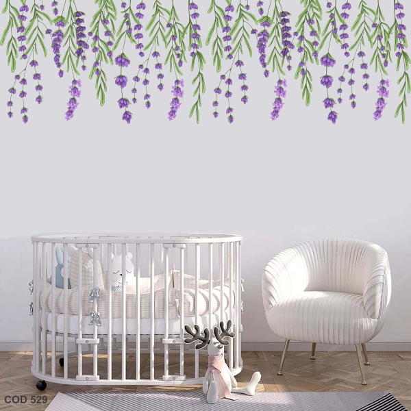 Adesivos De Parede Infantil Raminhos Floral Lavanda