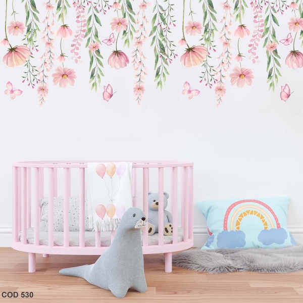 Adesivos De Parede Infantil Raminhos Floral Rosê
