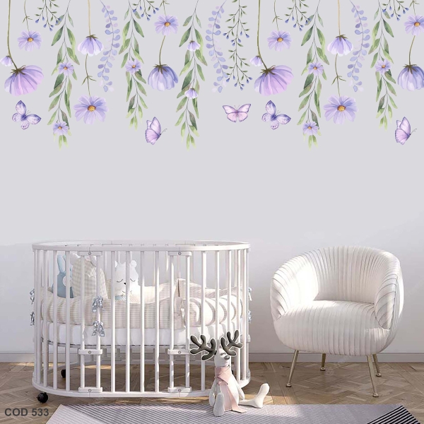 Adesivos De Parede Infantil Raminhos Floral Jardim Encantado Lílas
