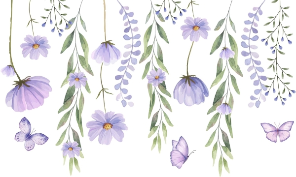 Adesivos De Parede Infantil Raminhos Floral Jardim Encantado Lílas - Image 2