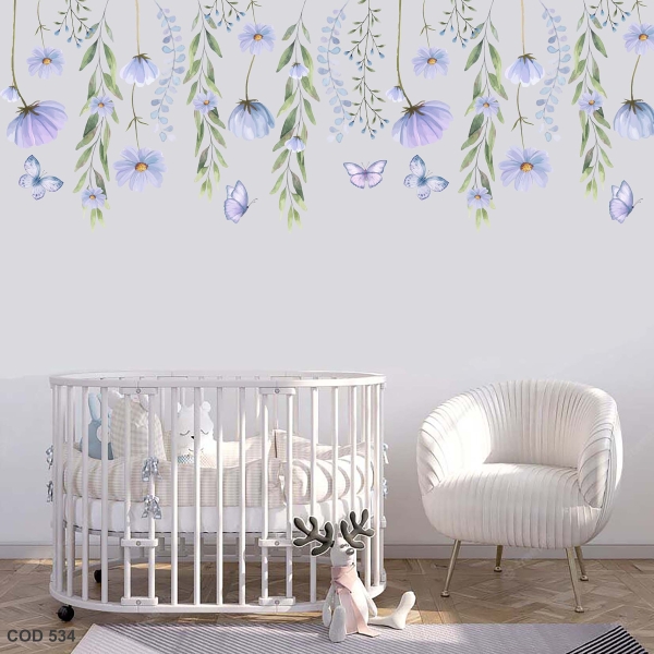 Adesivos De Parede Infantil Raminhos Floral Jardim Encantado Azul