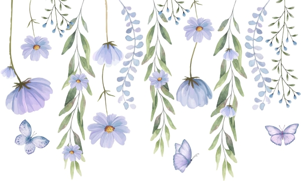 Adesivos De Parede Infantil Raminhos Floral Jardim Encantado Azul - Image 2