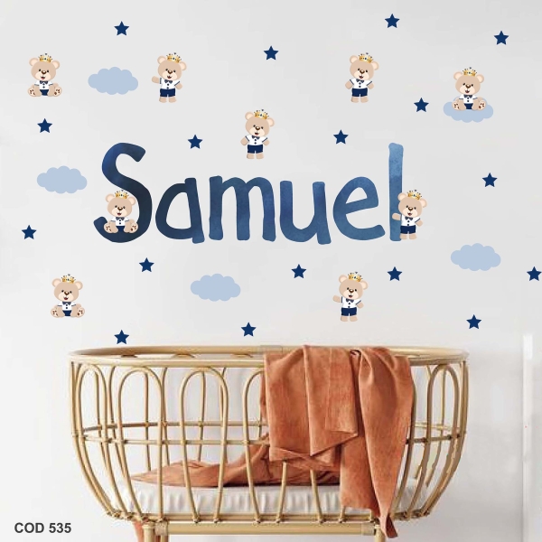Urso Príncipe Nome Personalizado em Adesivo de Parede