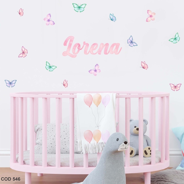 Jardim Encantado Borboletas  (Nome Personalizado em Adesivo de Parede)