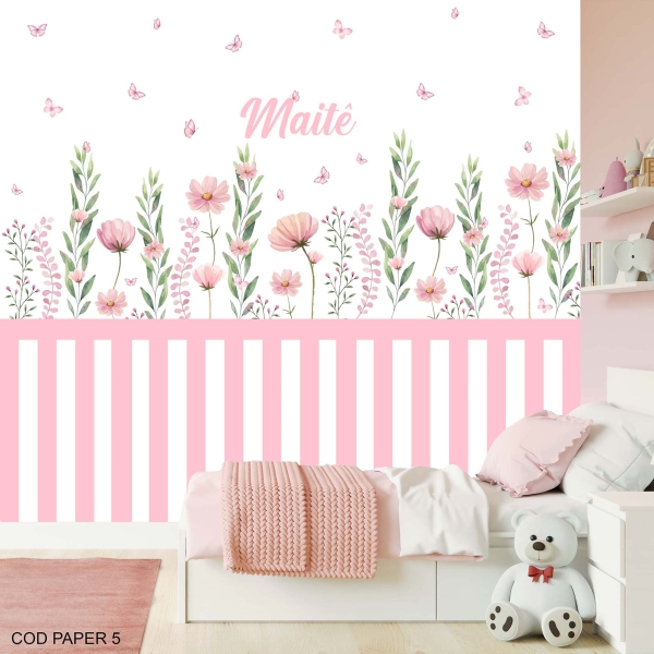 Papel de parede autocolante Jardim floral com borboletas