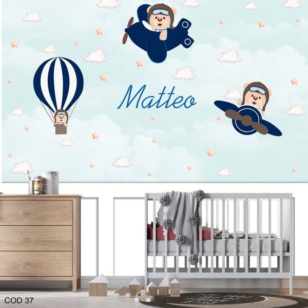 Papel de parede autocolante Ursinho aviador